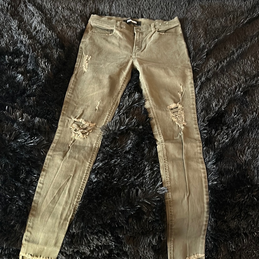 Express olive green skinny jeans high rise size 6R